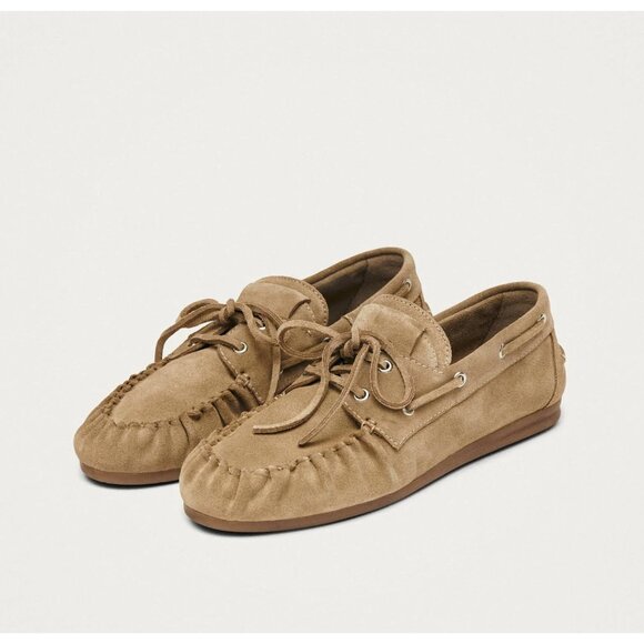 ALOHAS Rowan Suede Beige Leather Loafers $190 NEW Sz 37 6.5 - Picture 1 of 6